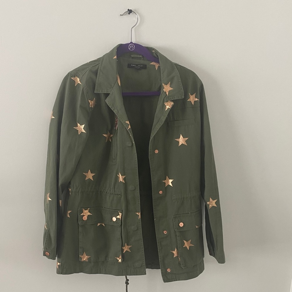 Cute Army Green Jacket with Stars